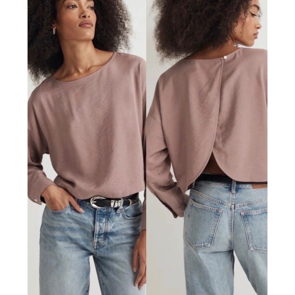 Madewell Relaxed Tulip-Back Top Maeve Long Sleeve Cropped Blouse XS Minimalist